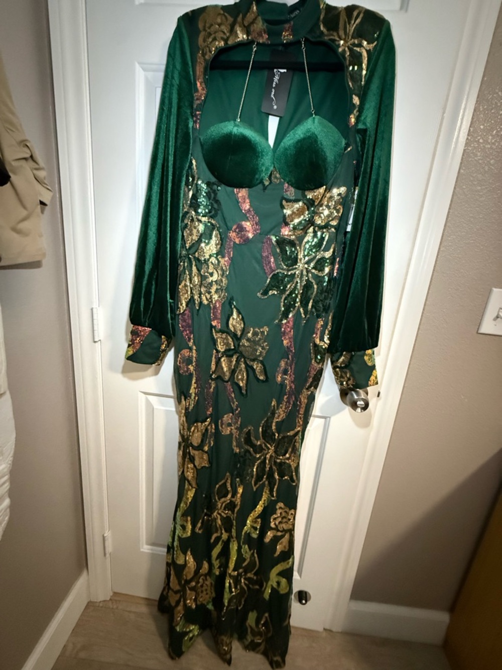 Emerald Green Velvet Bustier Evening Dress